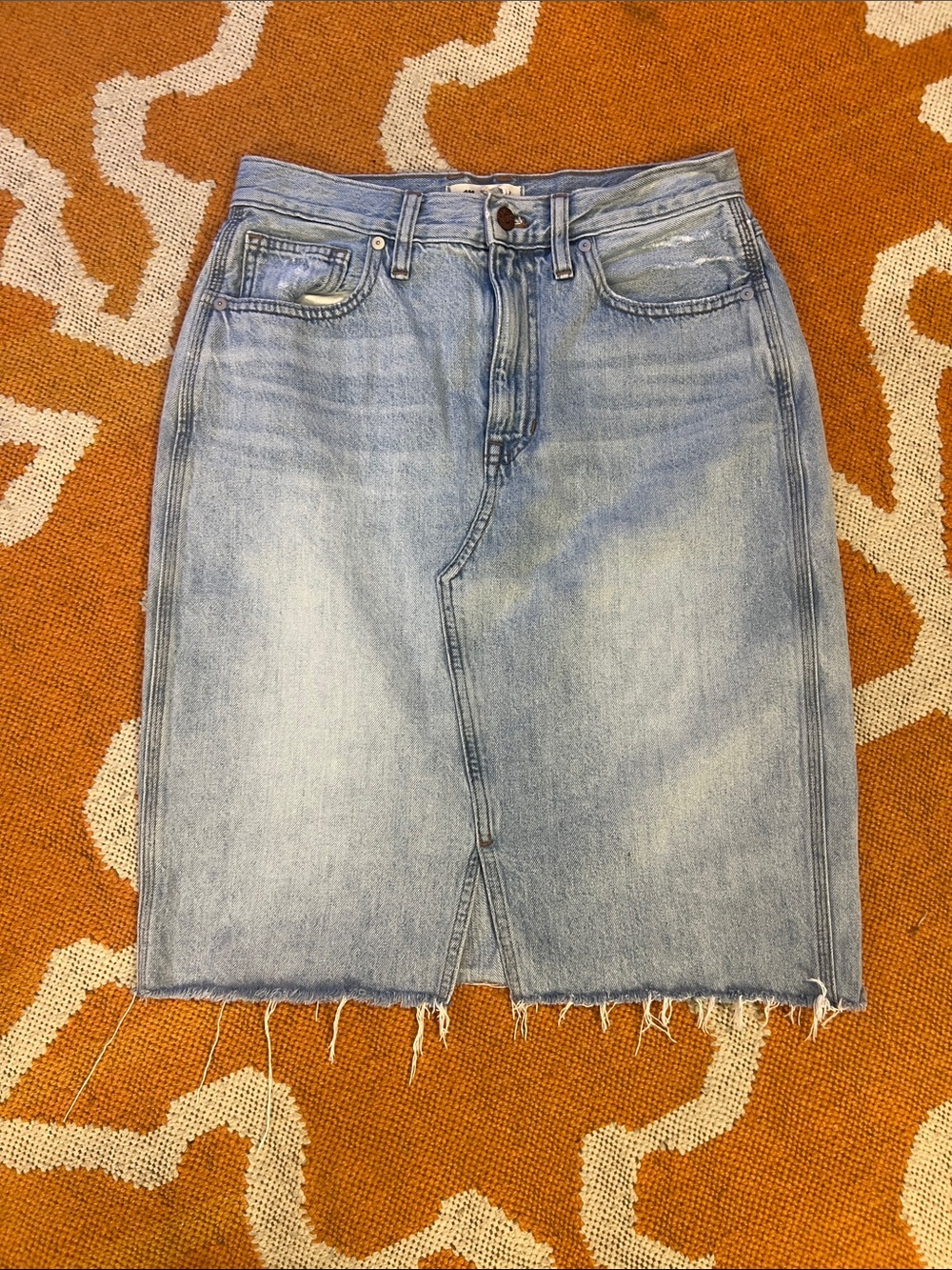 Madewell split front rigid denim skirt raw hem size 27